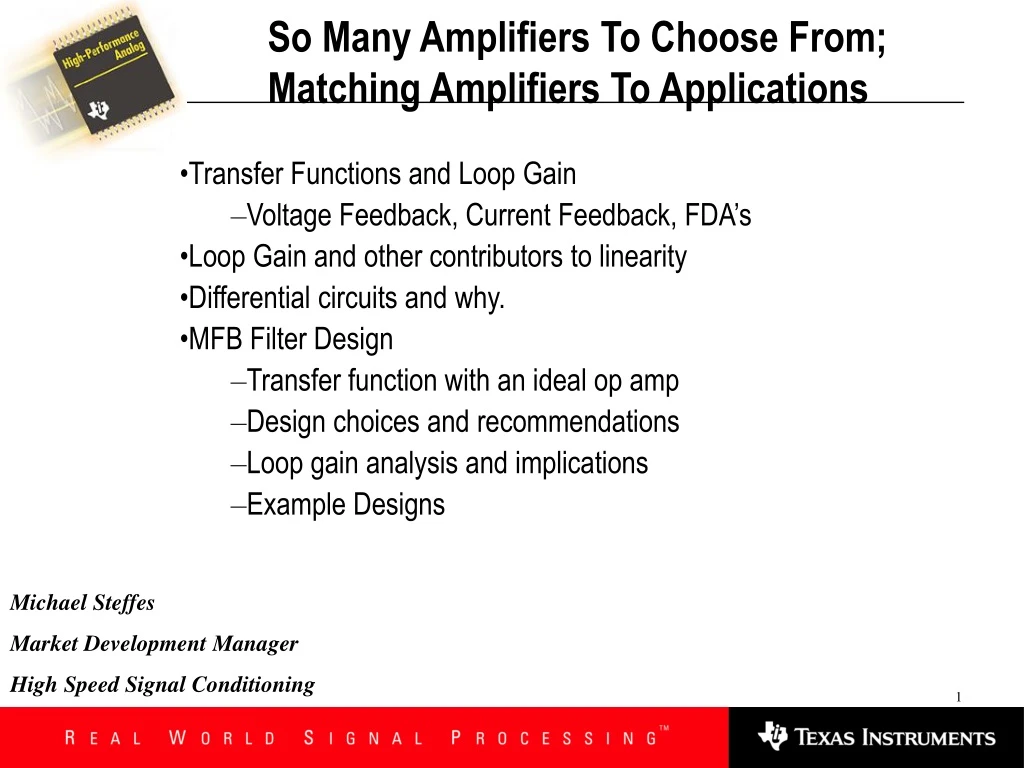 PPT So Many Amplifiers To Choose From; Matching Amplifiers To