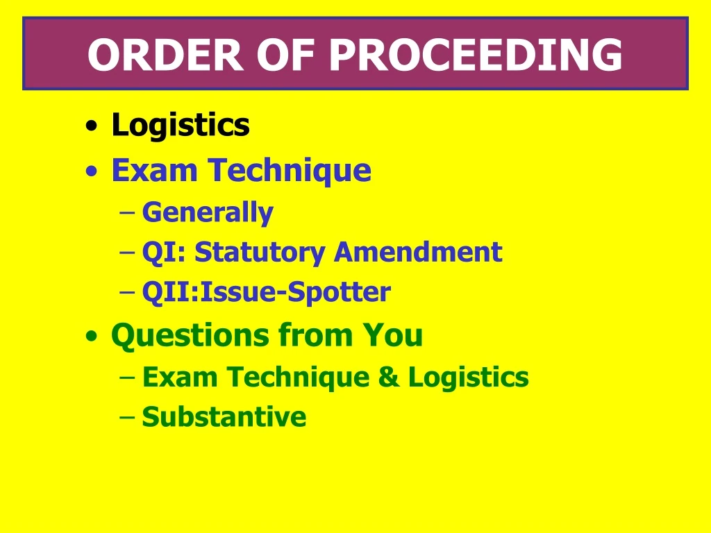 order of proceeding n.