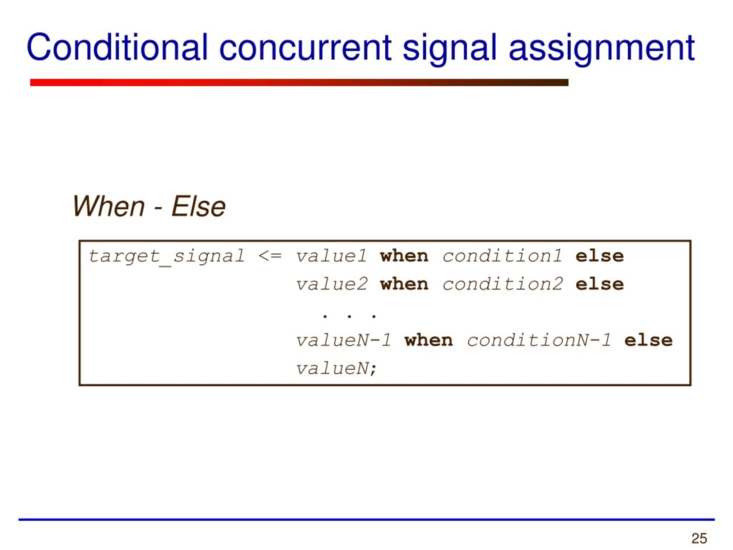 vhdl signal assignment when