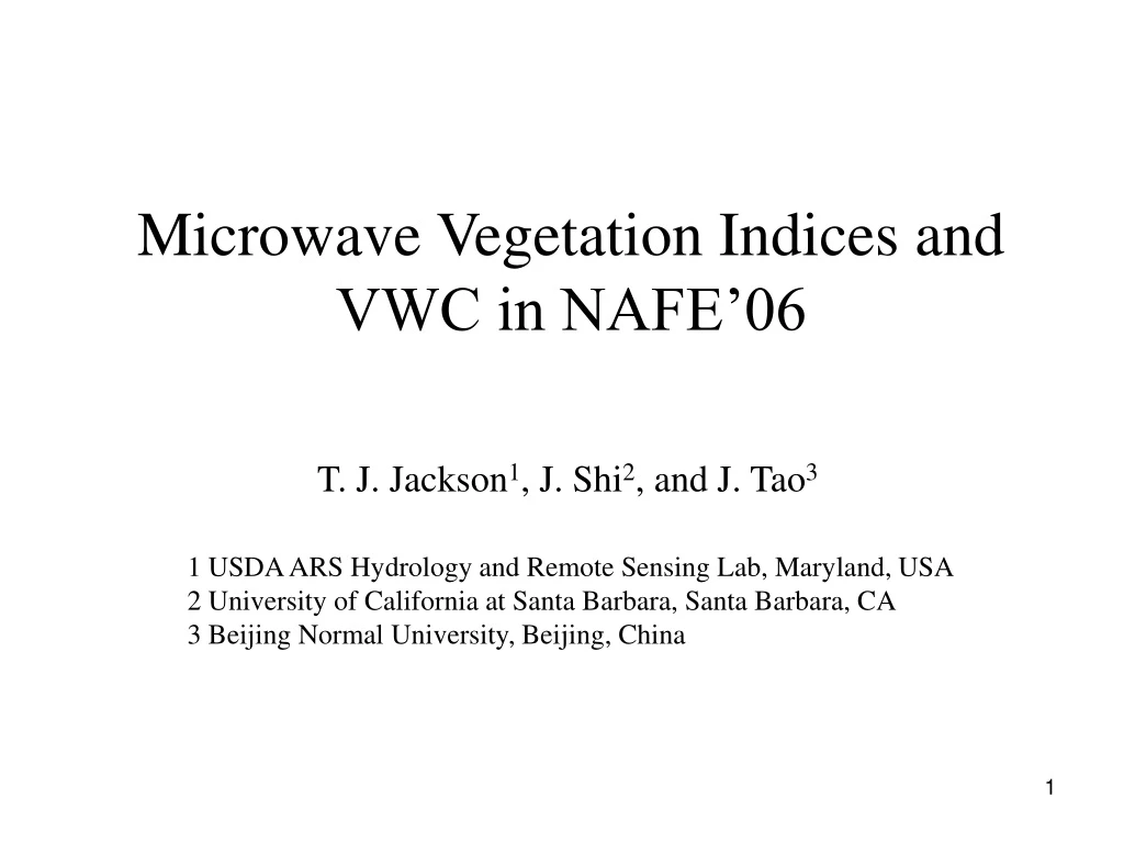 microwave vegetation indices and vwc in nafe 06 n.