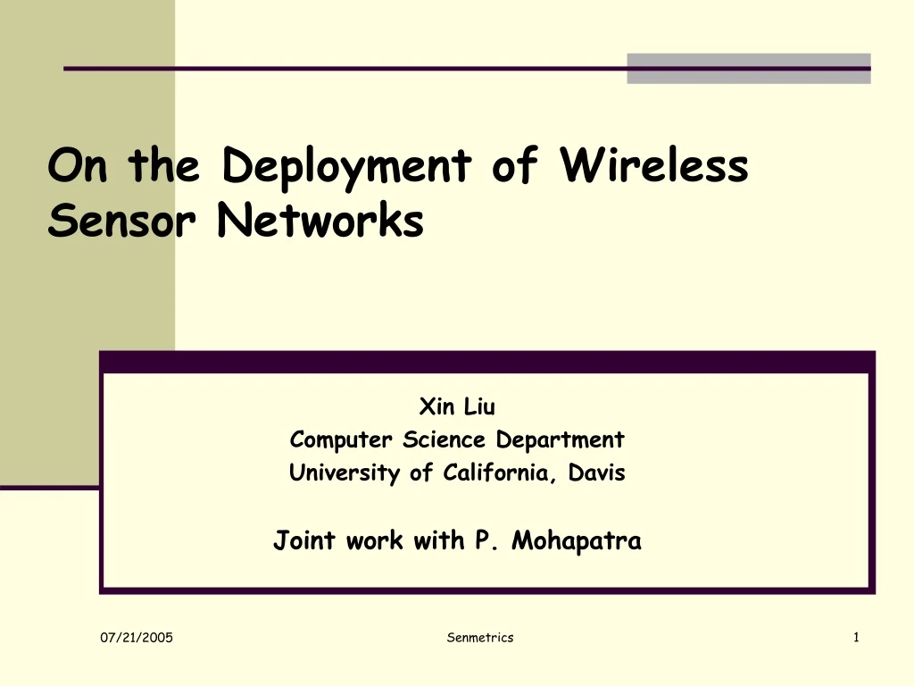 PPT - On The Deployment Of Wireless Sensor Networks PowerPoint ...