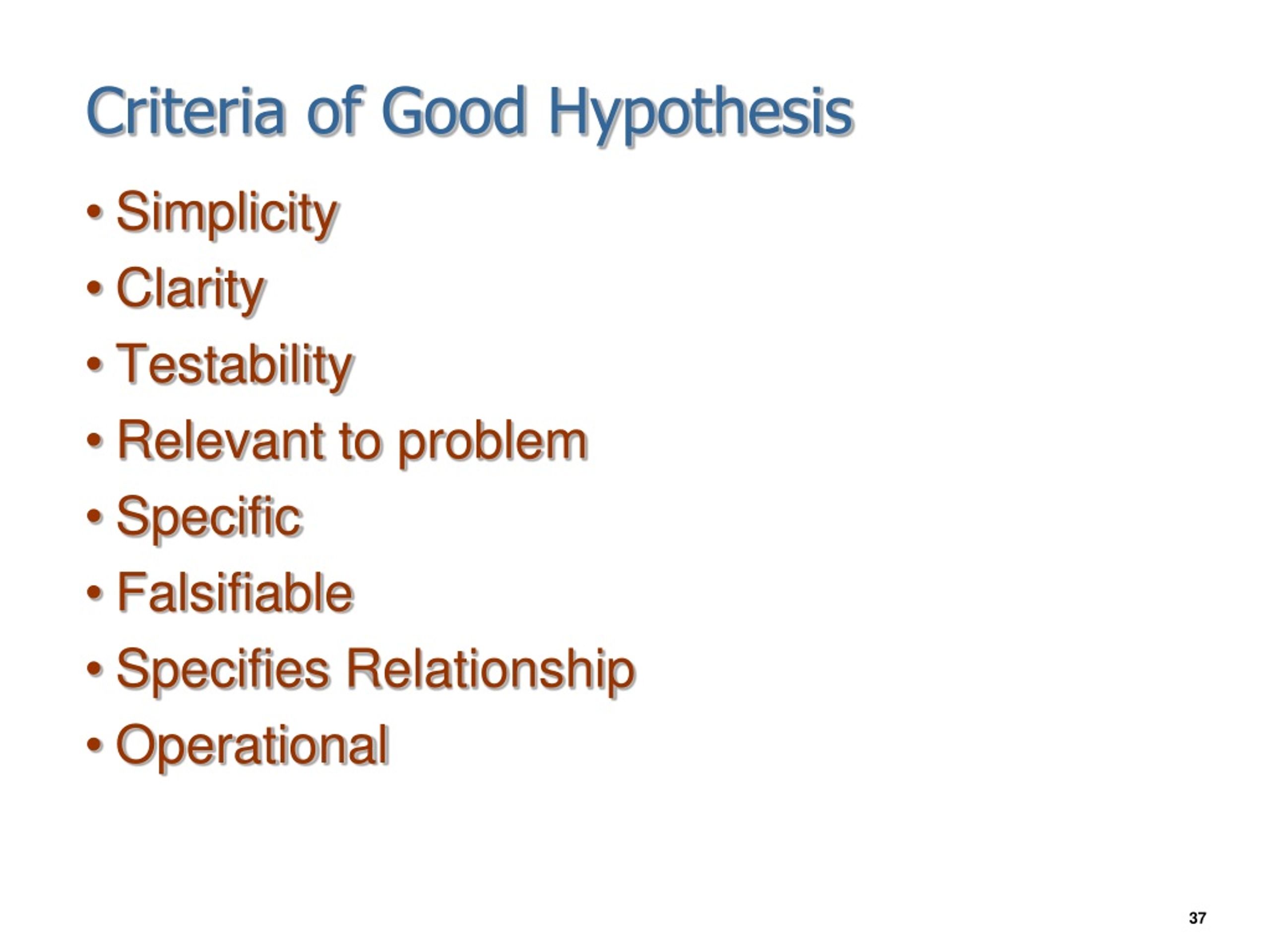 itemize the criteria for stating good hypothesis