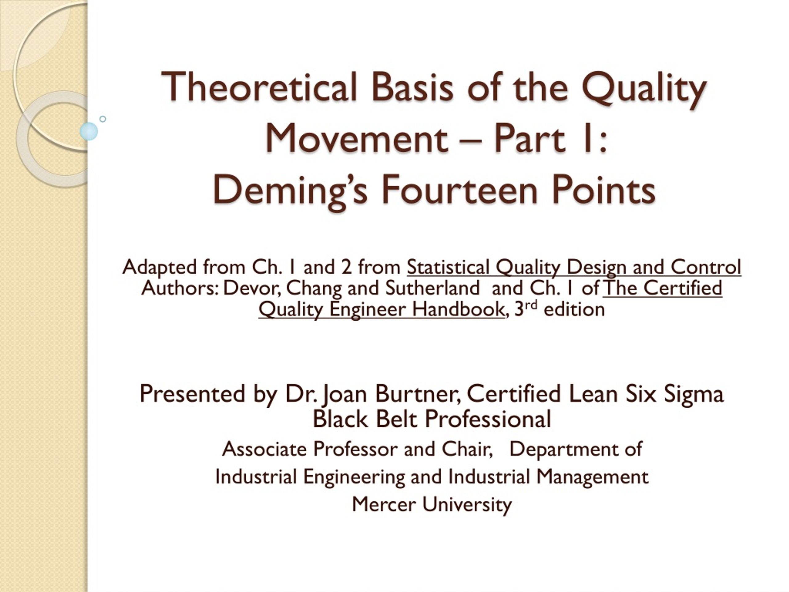 PPT - Theoretical Basis Of The Quality Movement – Part 1: Deming’s ...