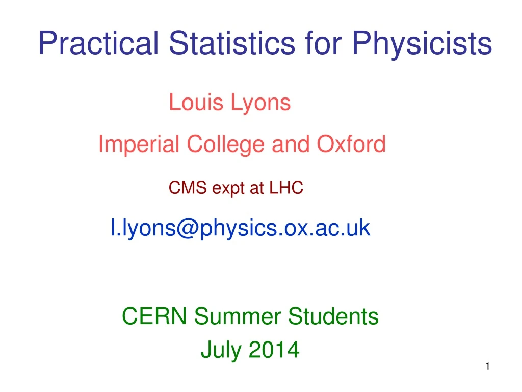 practical statistics for physicists n.