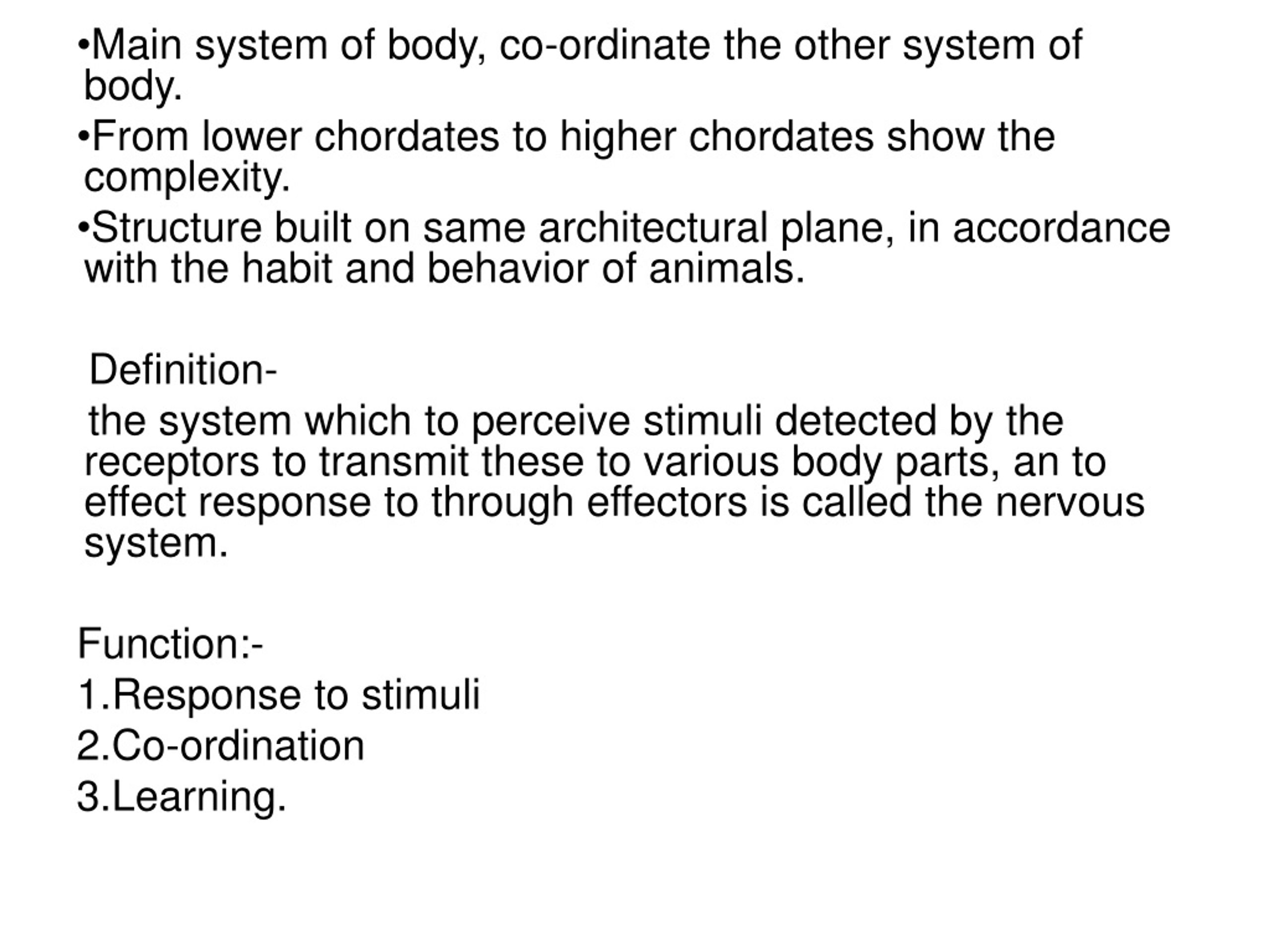 PPT - Main system of body, co-ordinate the other system of body