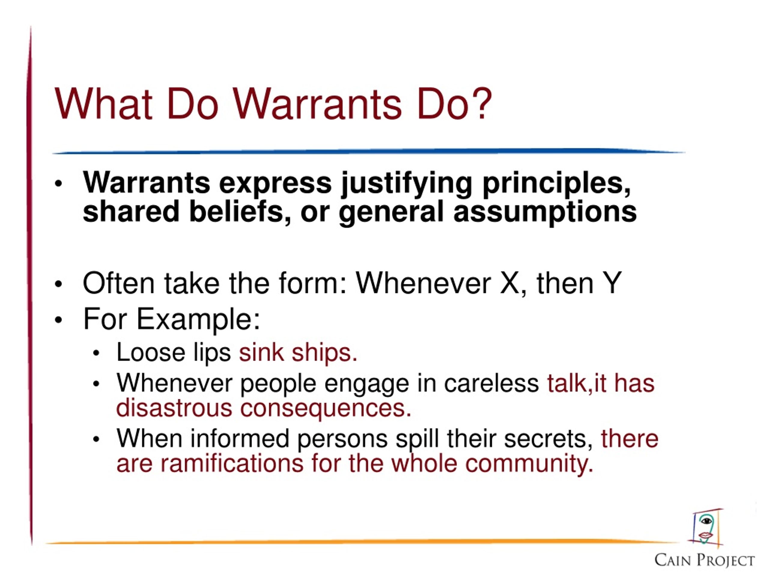 what is a warrant when writing an essay