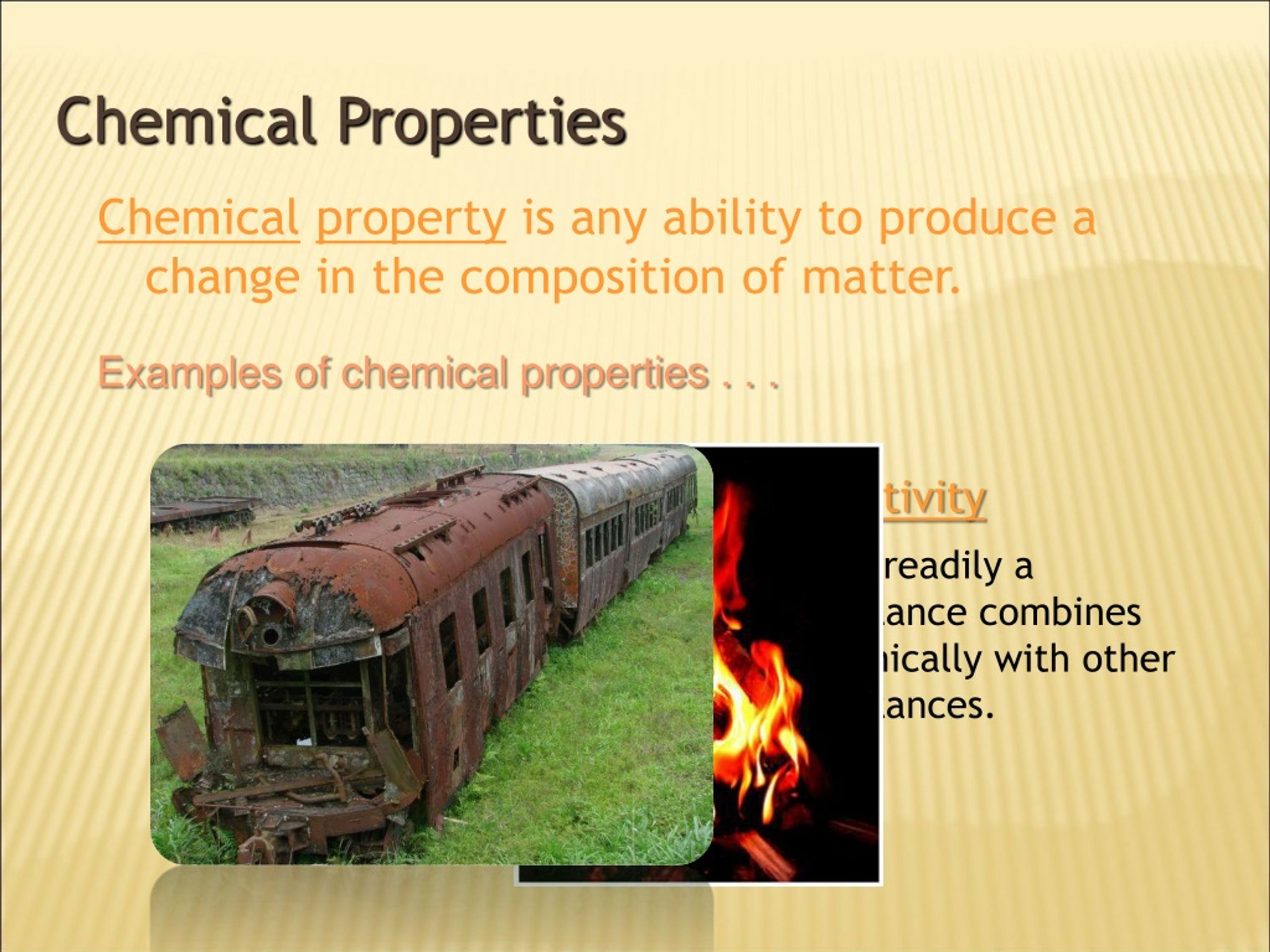 examples of chemical changes in properties