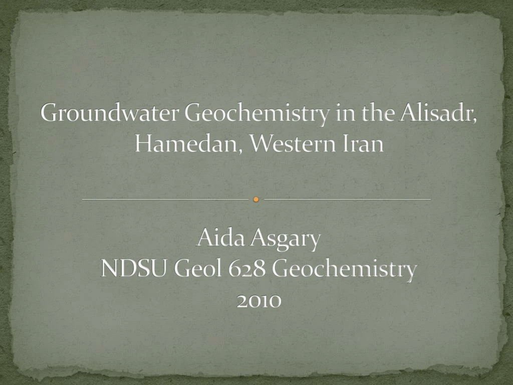 groundwater geochemistry in the alisadr hamedan western iran n.