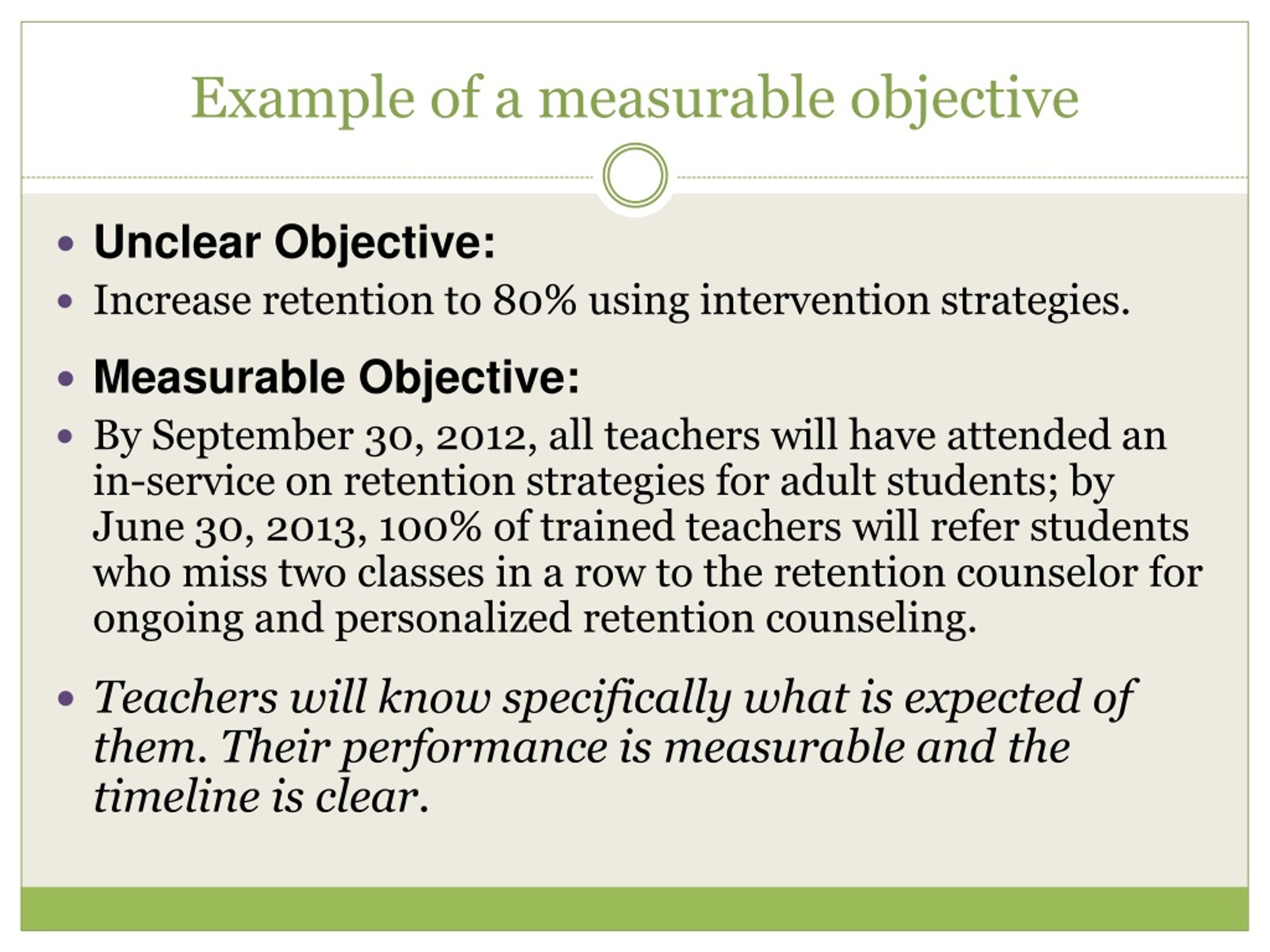 measurable objectives examples in research
