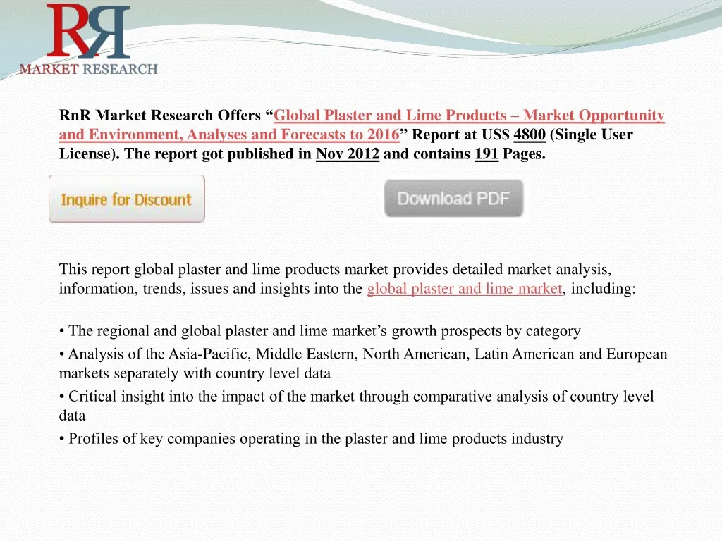 rnr market research offers global plaster n.
