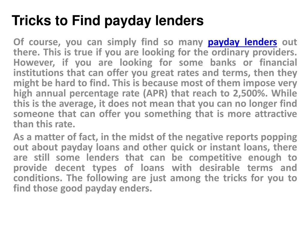 tricks to find payday lenders n.