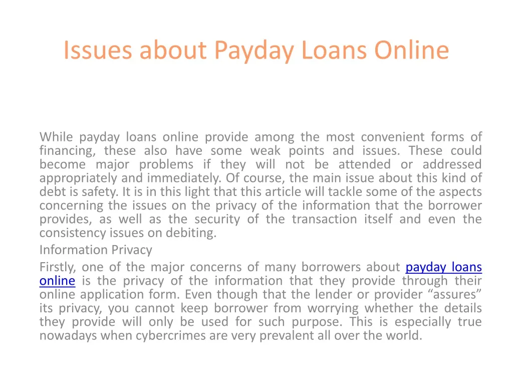 issues about payday loans online n.