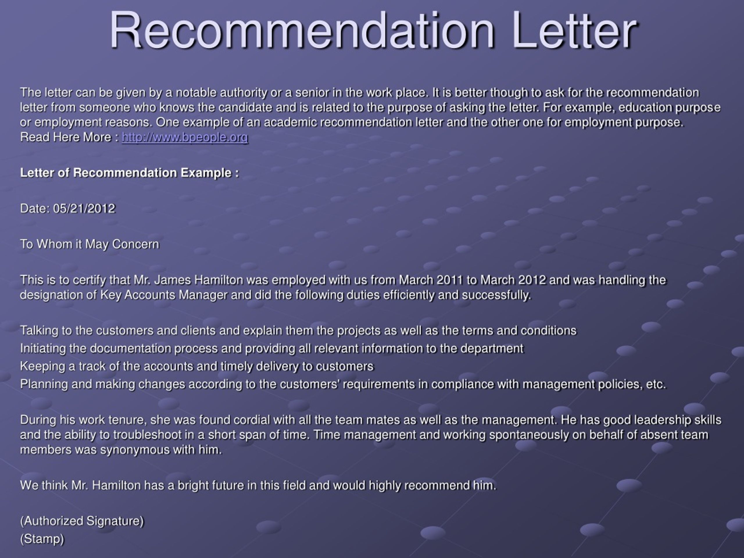 PPT - Recommendation Letter PowerPoint Presentation, free download