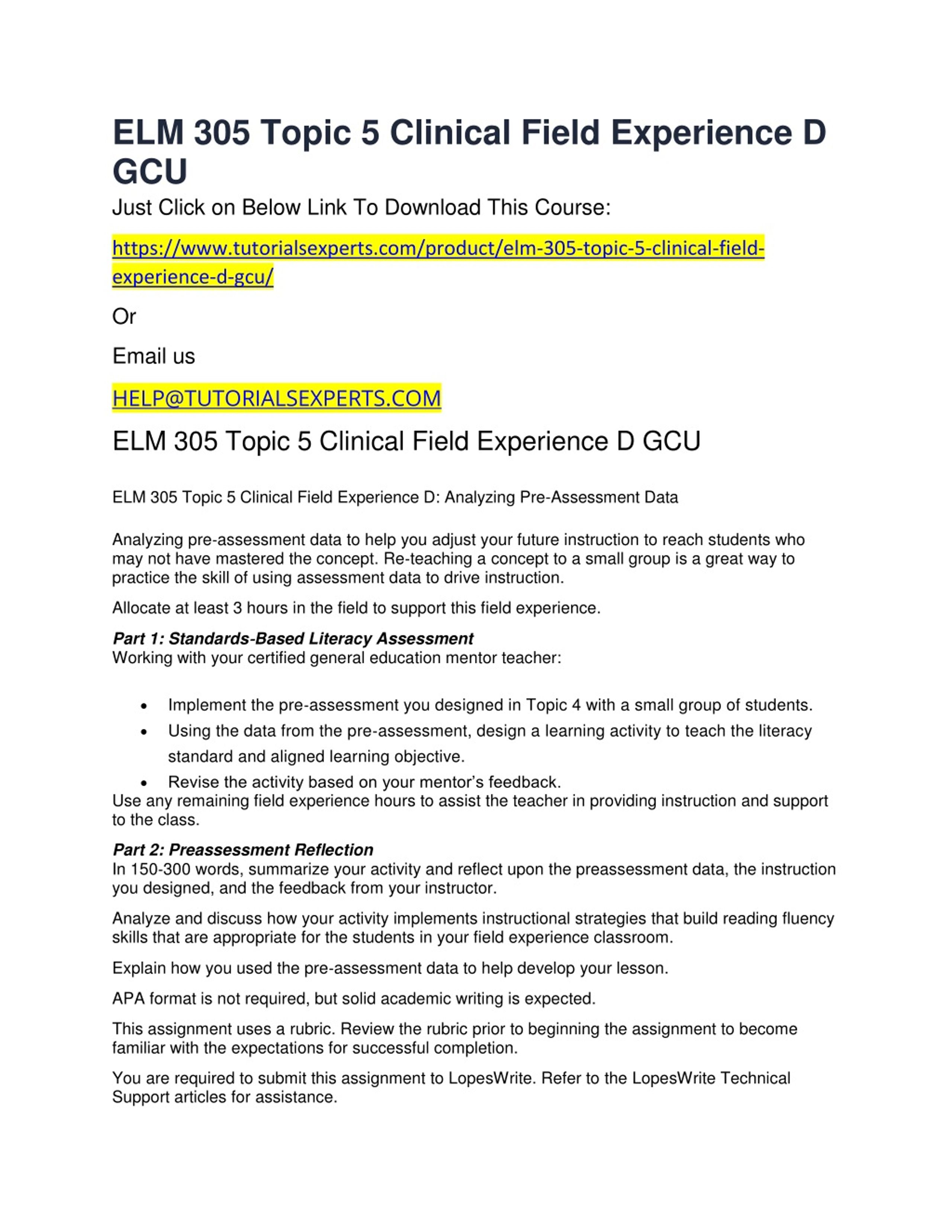 PPT - ELM 305 Topic 5 Clinical Field Experience D GCU PowerPoint ...