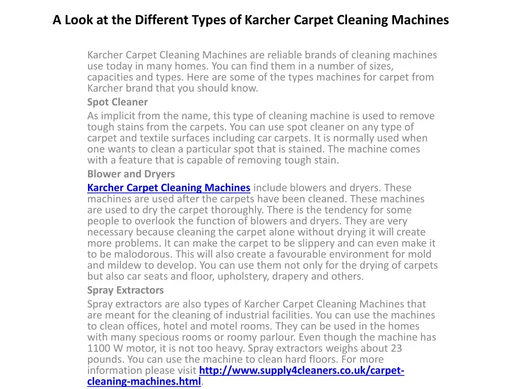 a look at the different types of karcher carpet cleaning machines n.