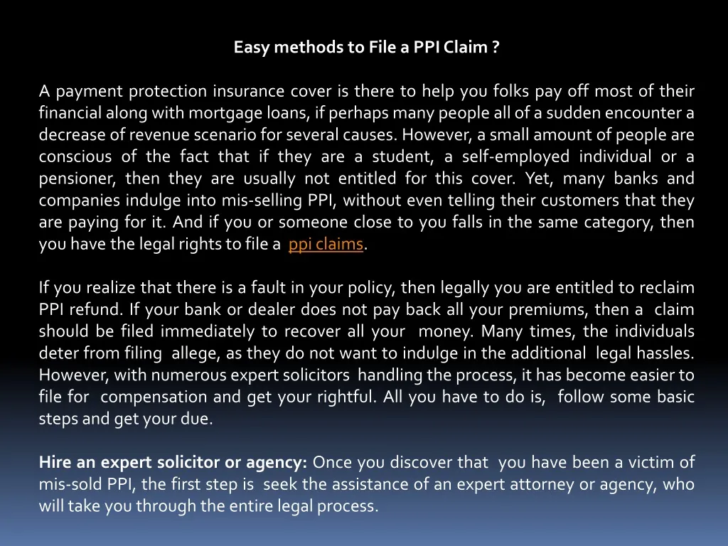 easy methods to file a ppi claim a payment n.