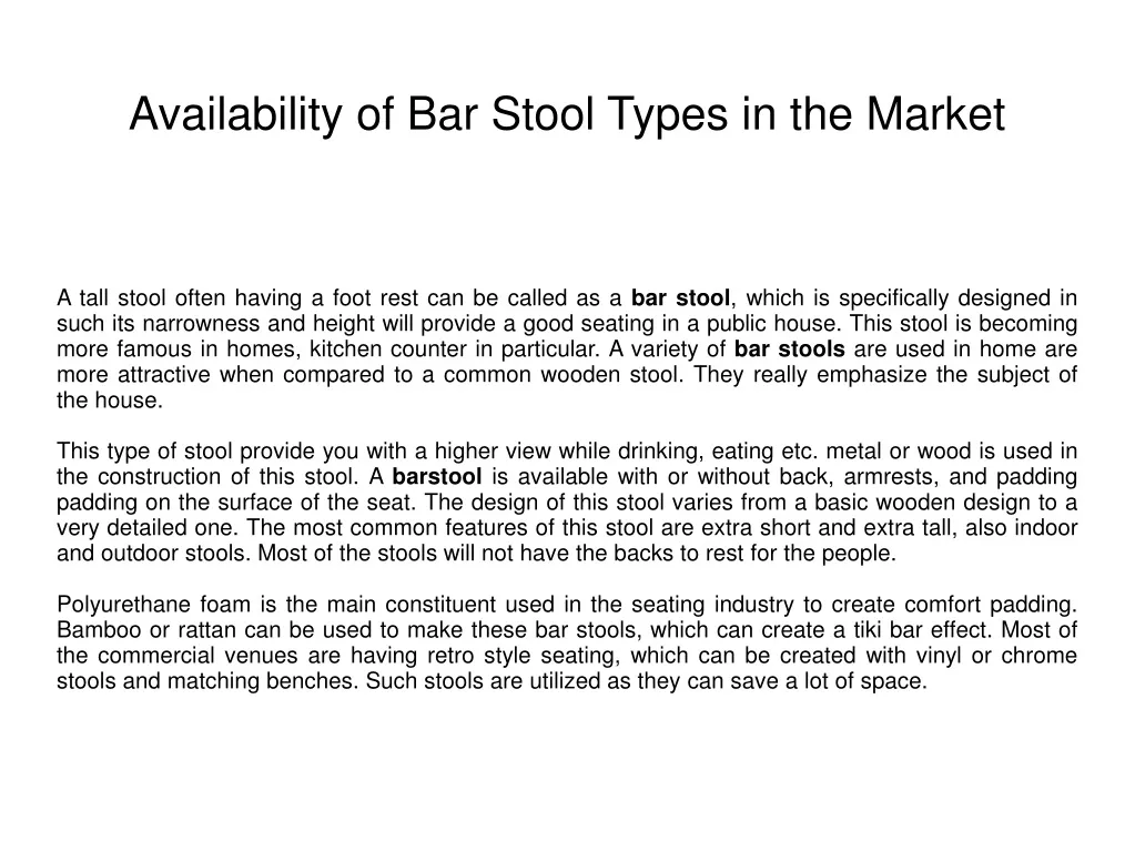 availability of bar stool types in the market n.