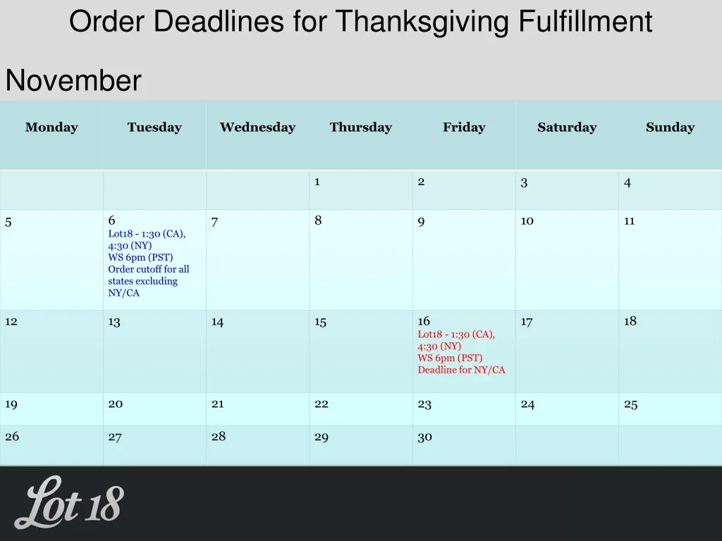 order deadlines for thanksgiving fulfillment n.
