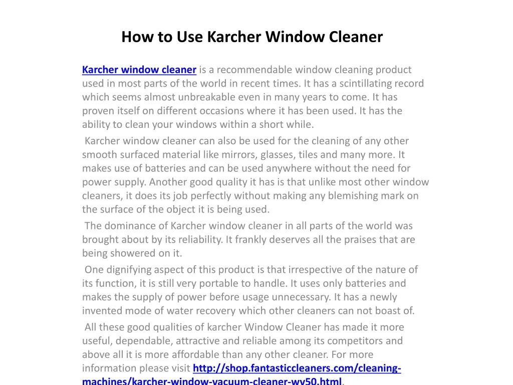 how to use karcher window cleaner n.