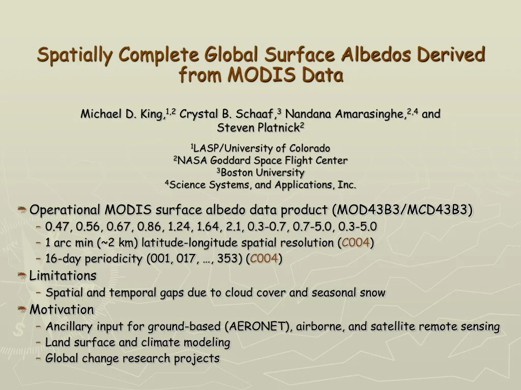 spatially complete global surface albedos derived from modis data n.