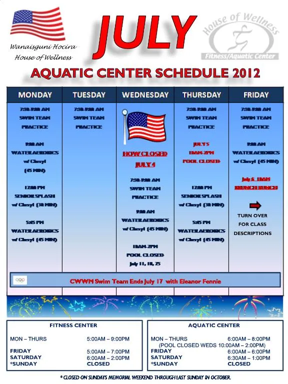 PPT JULY AQUATIC CENTER SCHEDULE 2012 PowerPoint Presentation, free