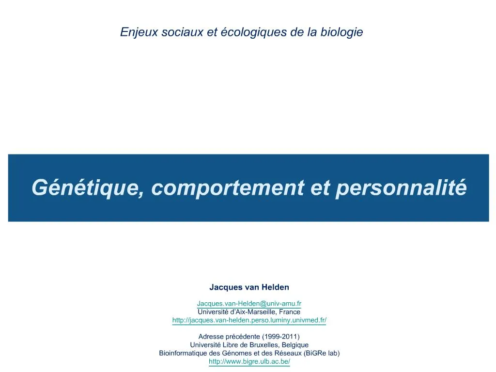 PPT - G N Tique, Comportement Et Personnalit PowerPoint Presentation ...